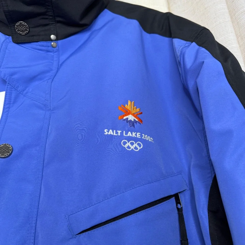 Salt Lake 2002 Winter Olympic Ski Jacket Parka Hooded Coat Vintage Blue Men's XL